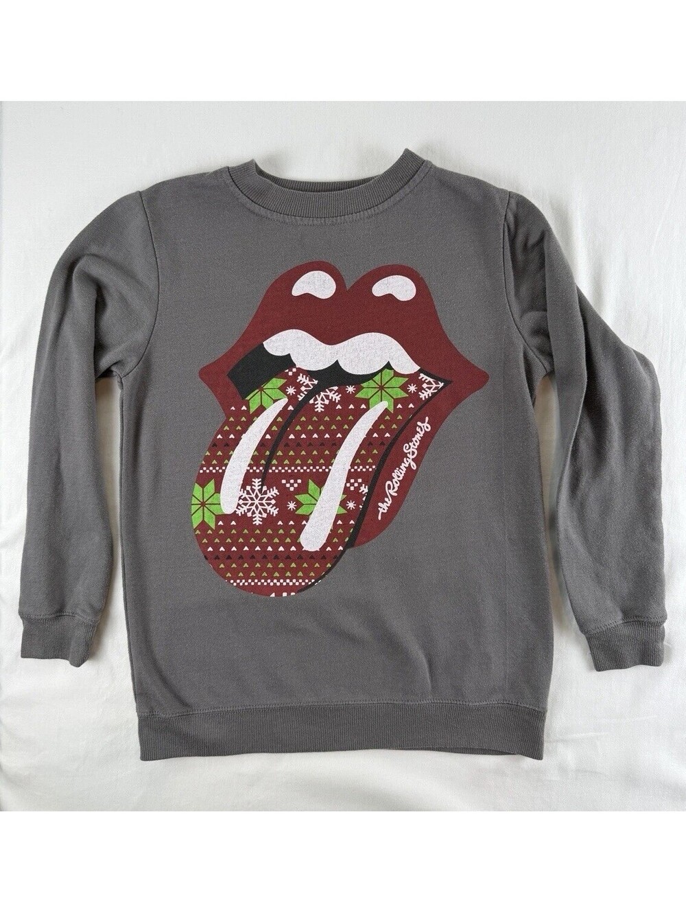 Rolling Stones Holiday Tongue Graphic Gray Sweatshirt XS Christmas